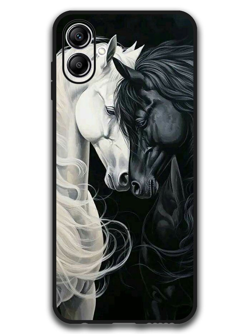 Theodor Case Compatible with Samsung Galaxy A07 6.7 Inch Protection Shockproof Bumper Cover Black and White Horse - Image 1